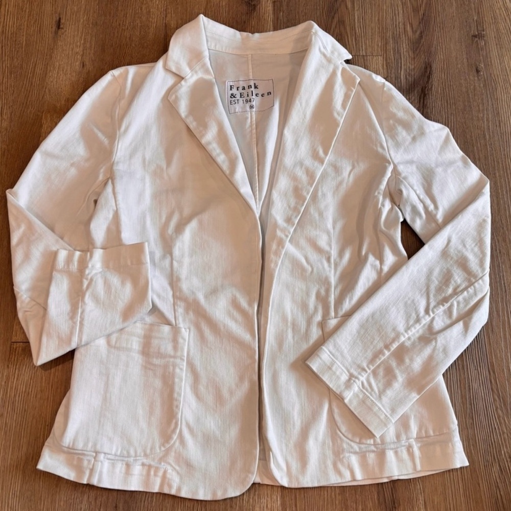 Frank & Eileen | Women’s White Dublin Stretchy Open Front Blazer Linen Medium